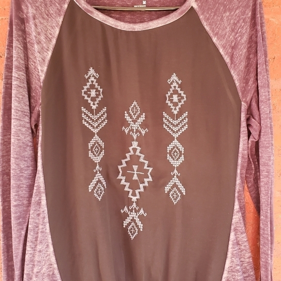 Ruff Hewn Embroidered Sheer Front Long Sleeve Top - Picture 5 of 6